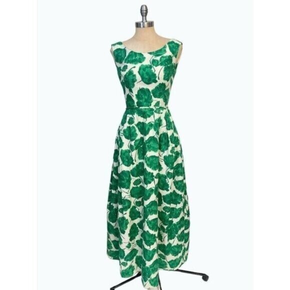 Vintage Henri Bendel Young Timers 1950's Green Floral Maxi Dress Fits 2 4 RARE - Picture 1 of 9